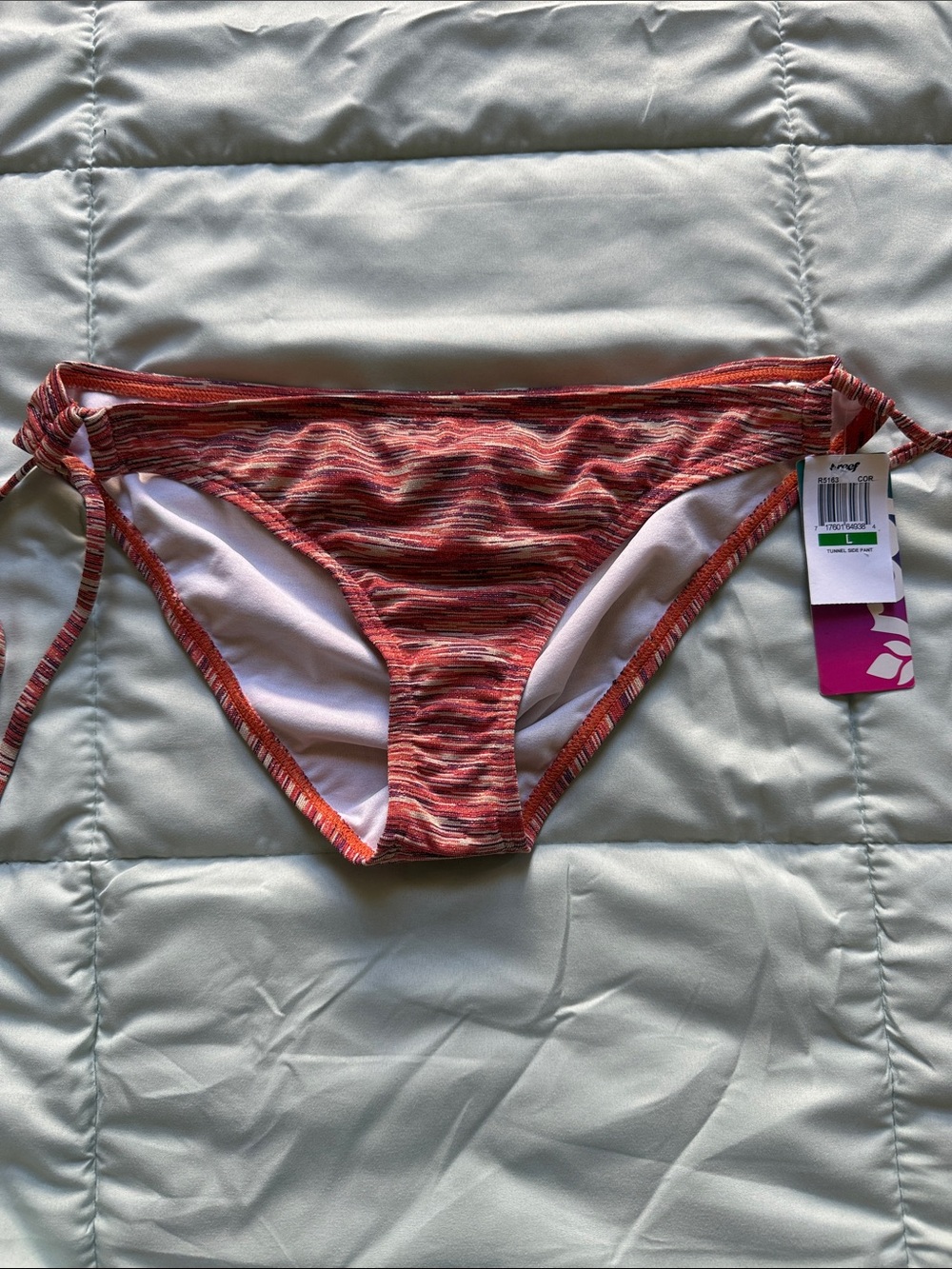Reef Women's Shimmer Orange Multi-Stripe Tie-Side Bikini Bottom Large NWT
